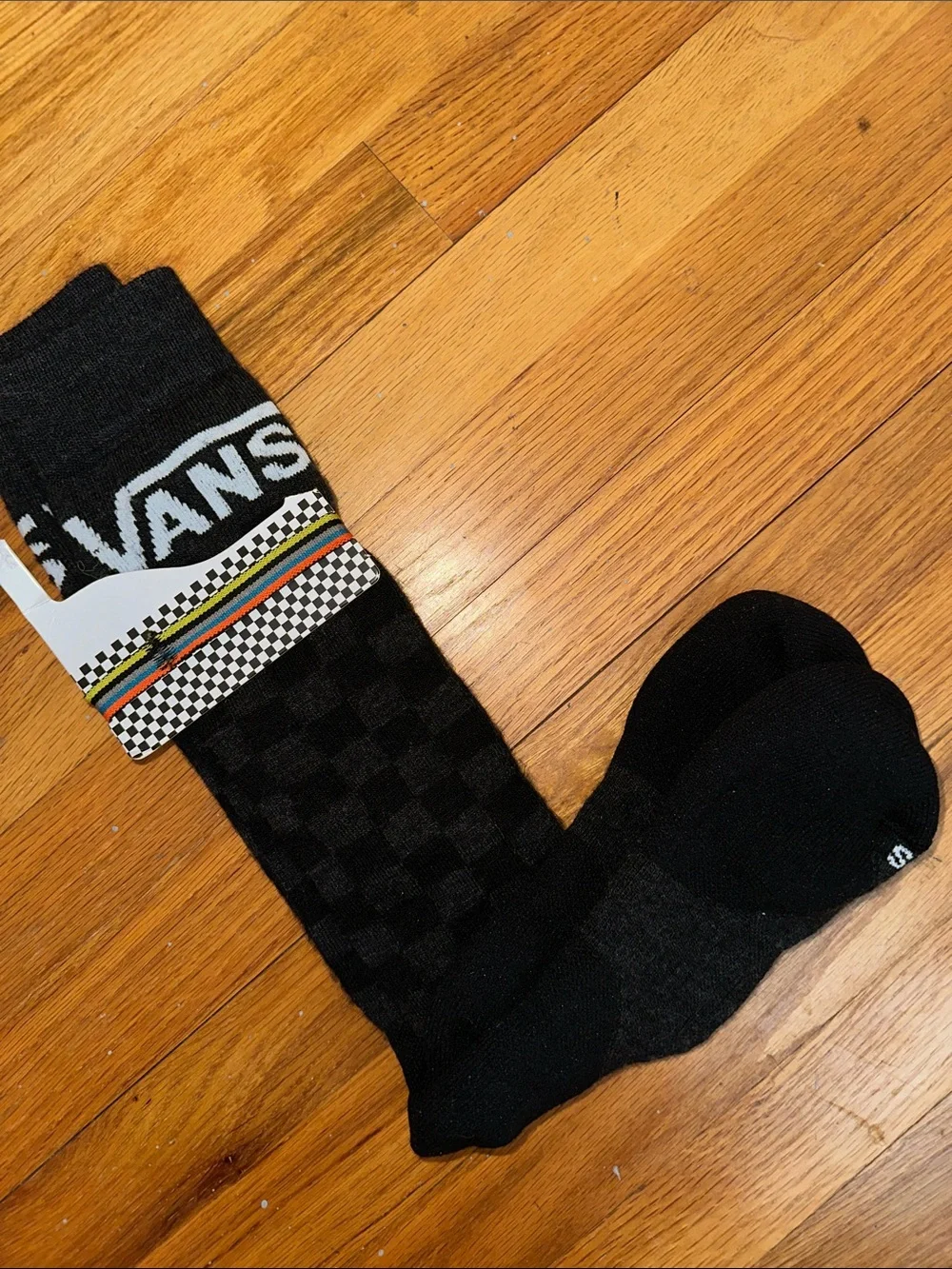 Vans Men’s Black Checker Smartwool Crew Socks with White Logo Size M